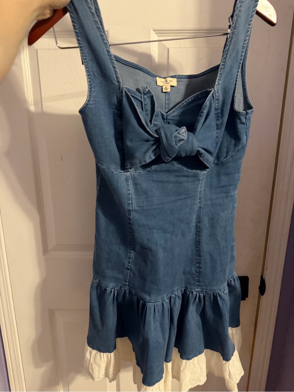 Tea n Cup Denim Blue Sleeveless Dress with Front Knot